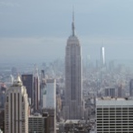Long view shot of skyscrapers in NYC on hazy day